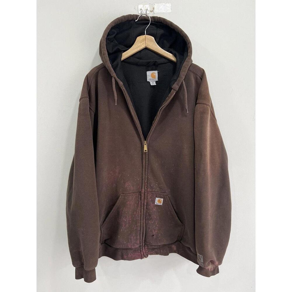 Vintage Carhartt Hoodie Zip Up Thermal Brown Thrashed xxl